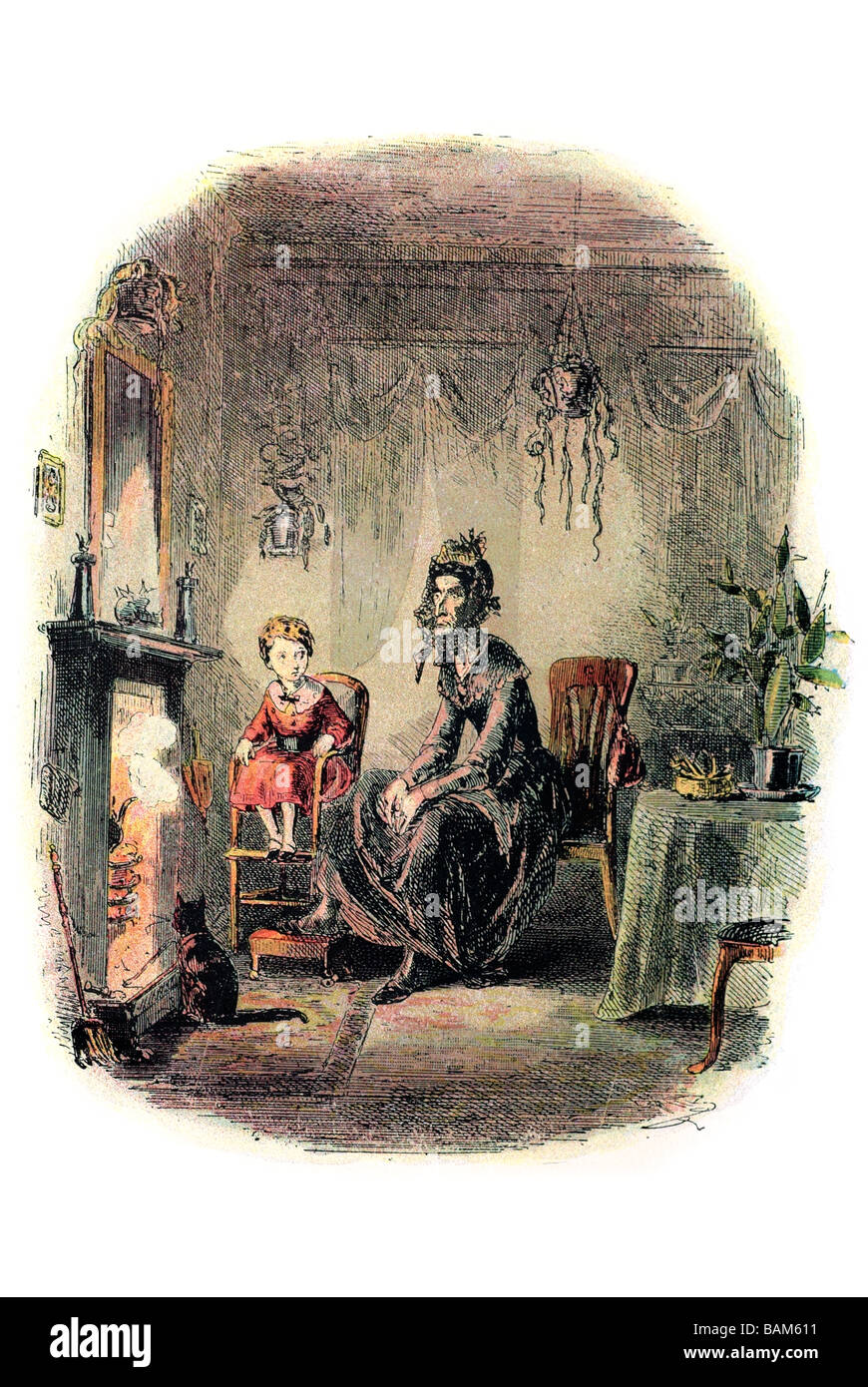 Paul und Miss Pipchin Dombey und Sohn ist ein Roman von der viktorianischen Schriftsteller Charles Dickens. Stockfoto