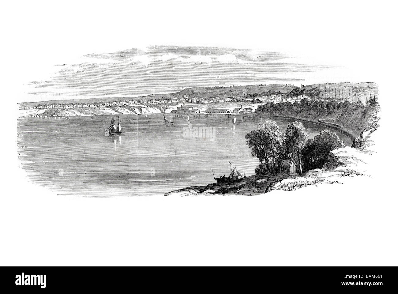 die Stadt Hamilton von in der Nähe der Hängebrücke und Depot der great Western Railway Kanada 1854 Stockfoto