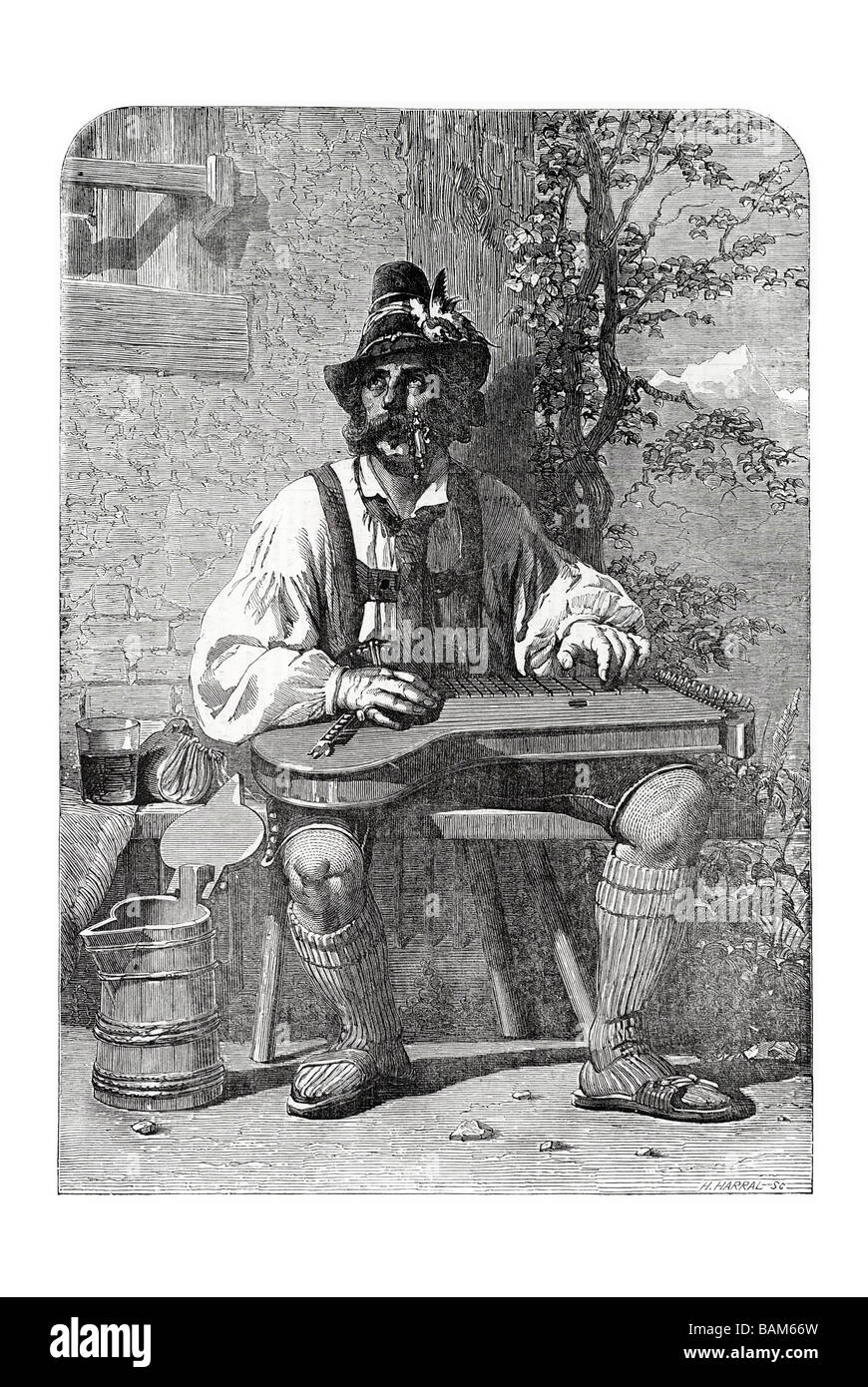 ein Tiroler Komponisten Carl Haag deutscher Maler Künstler Kunst Wasser Farbe 1854 Tracht Musikinstrument spielen musi Stockfoto