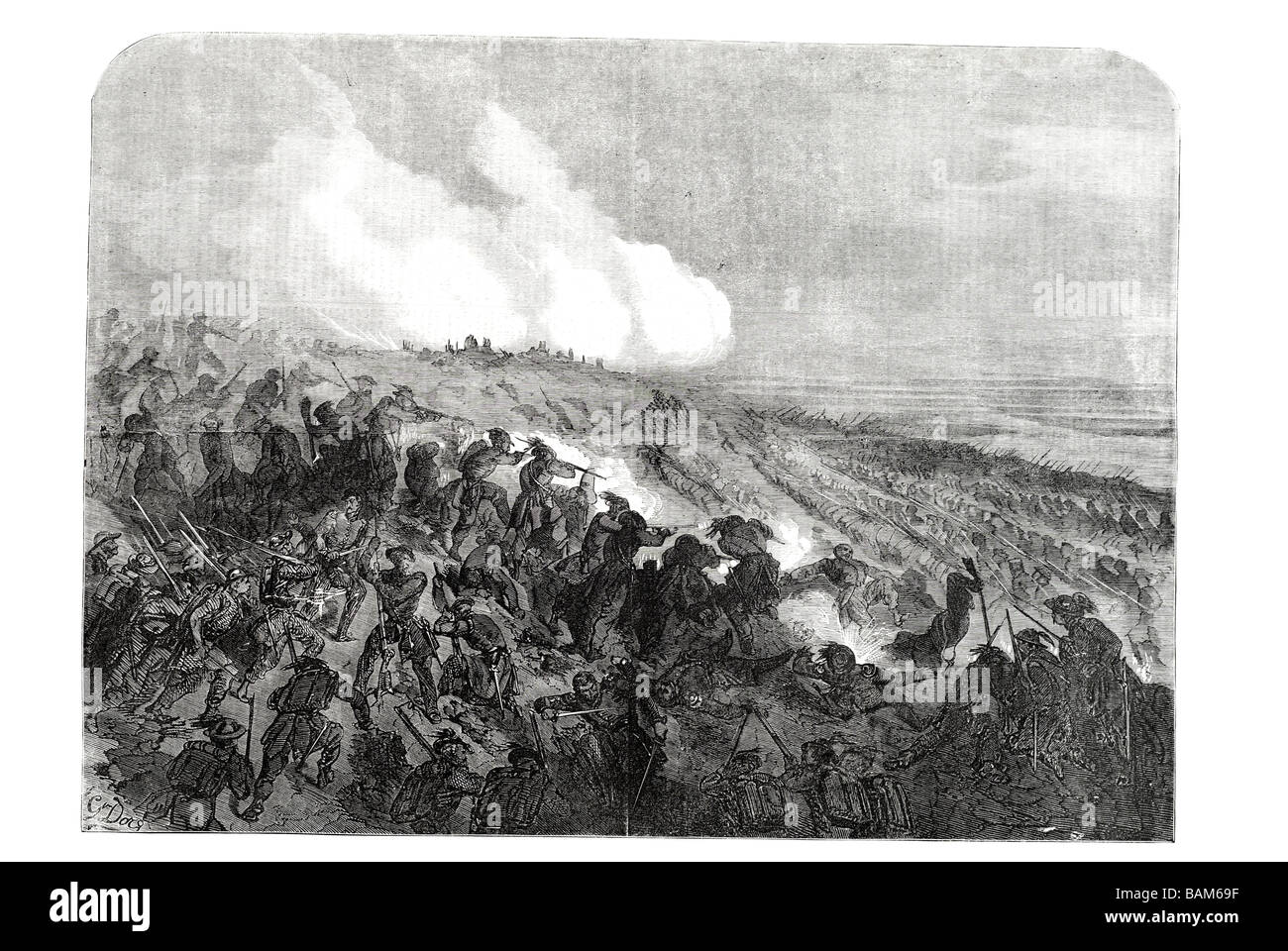 die Schlacht von Tchernaya den Angriff auf die sardische Zaunlatte 1855 Stockfoto