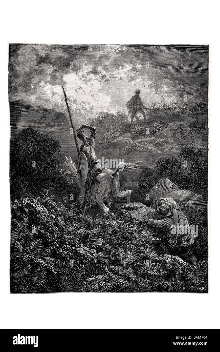 He Speid nach oben auf einem steinigen Felsen kurz vor ihm ein Mann, die von Fels zu Fels mit wunderbaren Agilität Don Quijote sp übersprungen Stockfoto