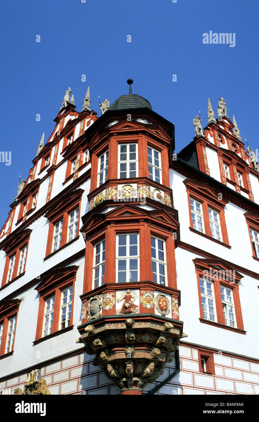 Deutschland, Bayern, Upper Franconia Region, Cobourg, Detail der Rathaus-Architektur Stockfoto