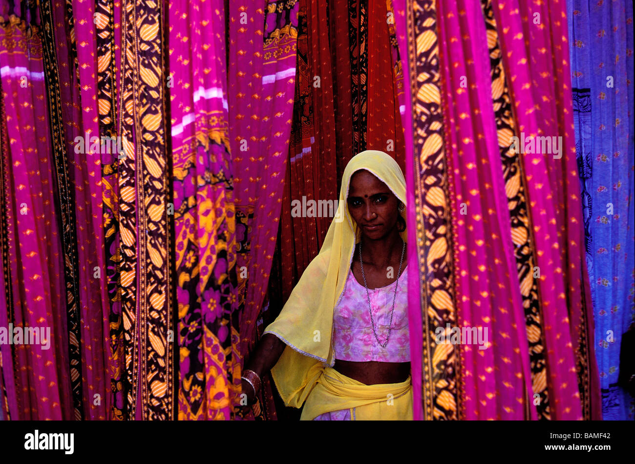 Indien, Rajasthan State Sari factory Stockfoto