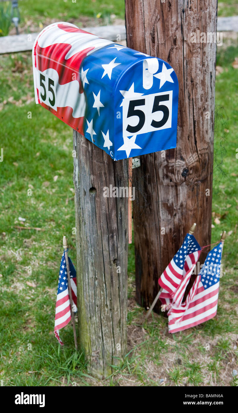 Patriotismus in der Mailbox in Barnstable, Massachusetts, USA, auf Cape Cod Stockfoto