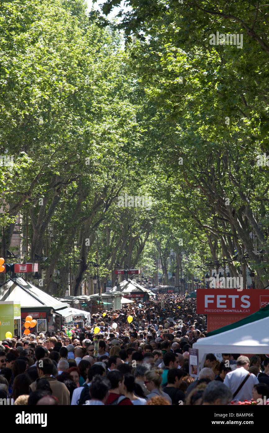 Las Ramblas während der Welttag des Buches, 23. Februar, Barcelona Stockfoto