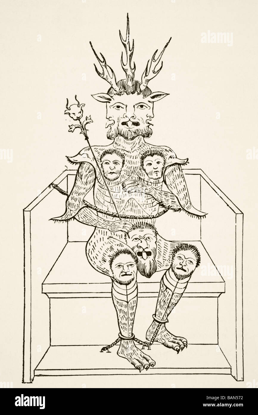 Der Fürst der Finsternis.  Nach einer Miniatur in einer Handschrift des 15. Jahrhunderts der Heilige Gral. Stockfoto