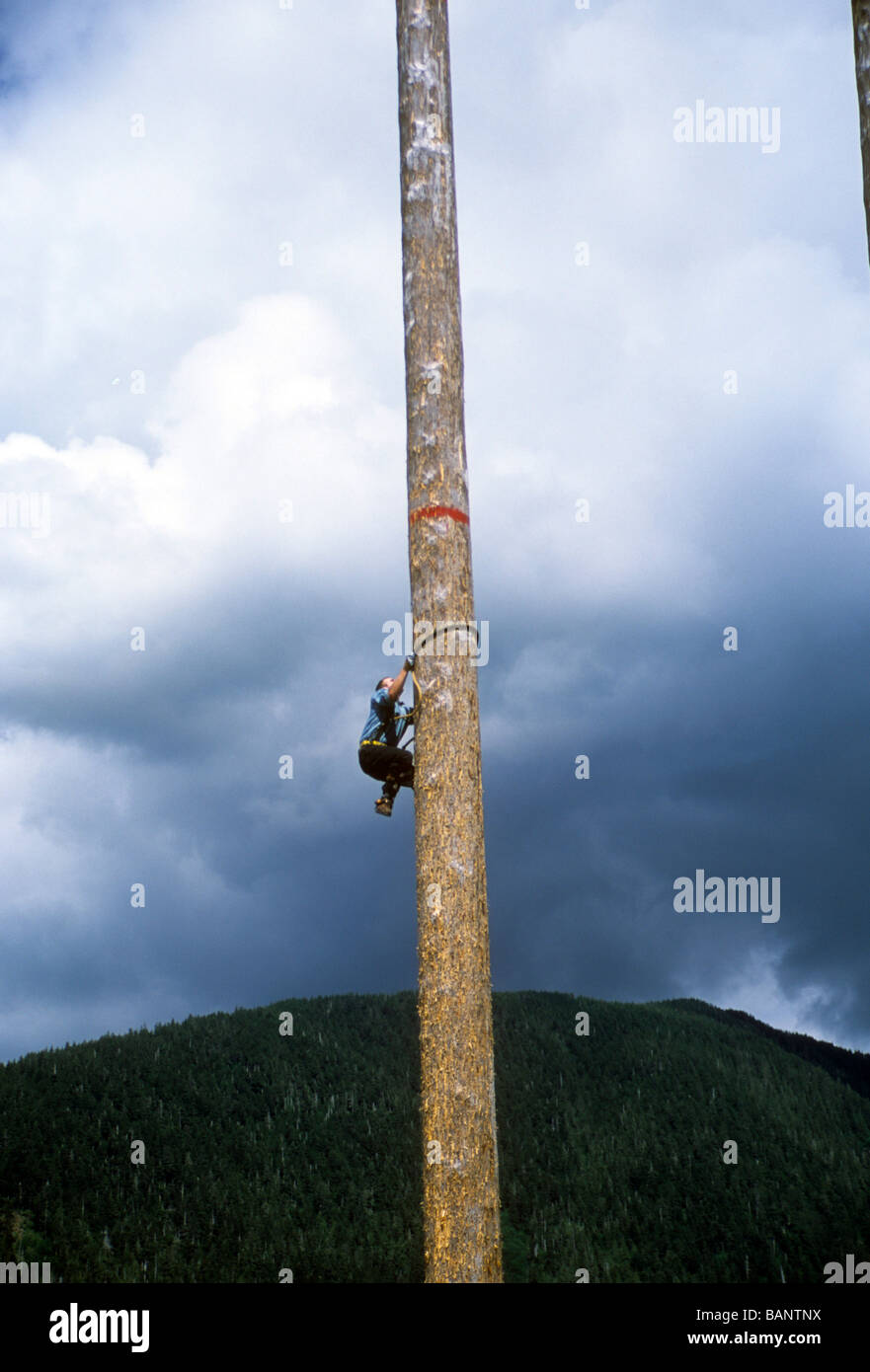 Holzfäller Log Baum klettern Seil Alaska Gefahr Gefahr Nervenkitzel hoch  hoch Demo Sport Geschwindigkeit zeigen Stockfotografie - Alamy