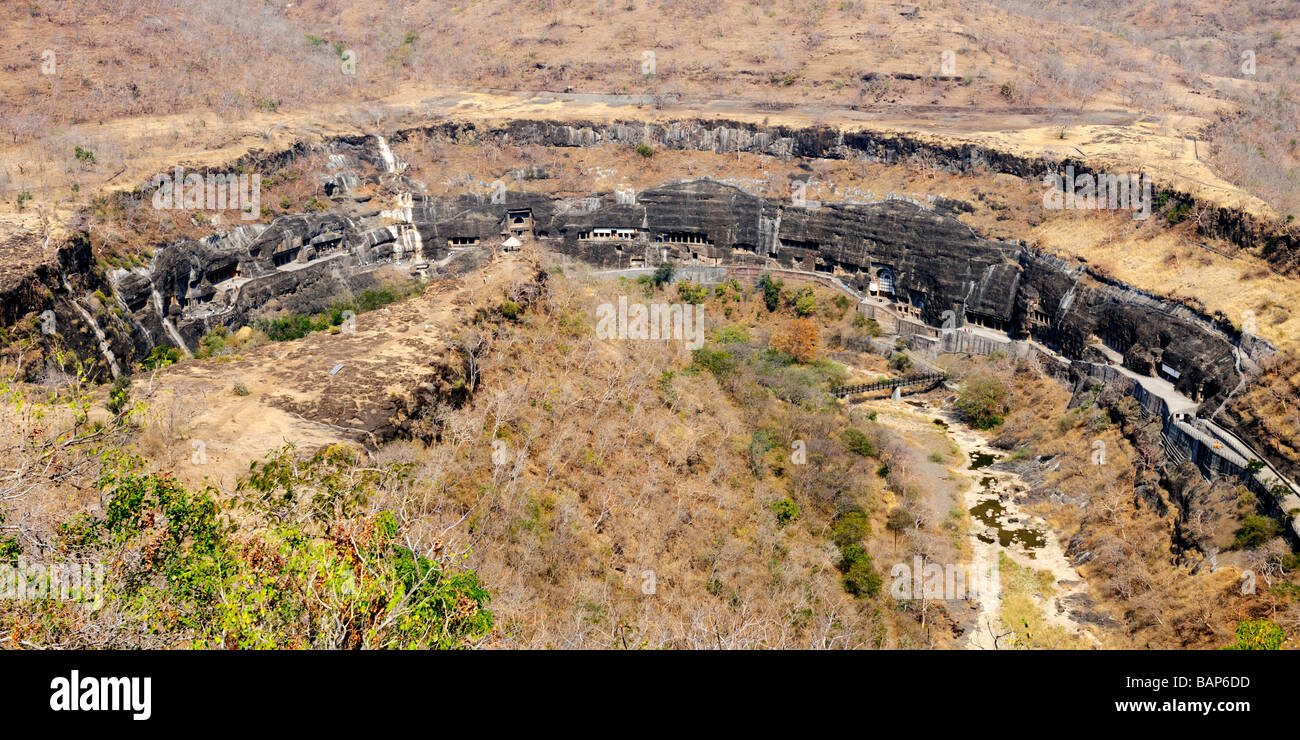 Ajanta Höhlen Panoramablick Stockfoto