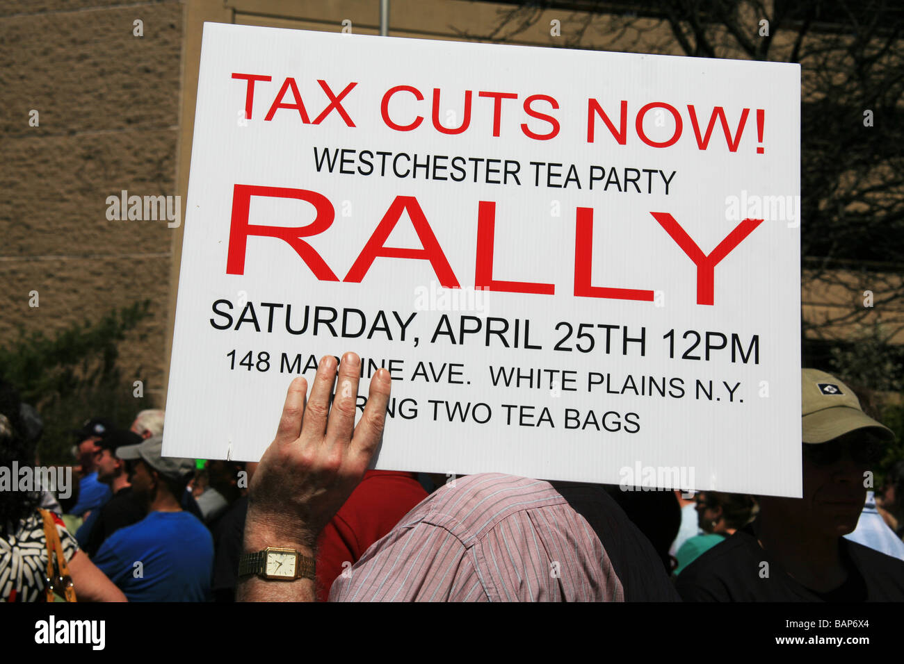 Steuer-Tea-Party-Protest in Westchester County, New York, am 25. April 2009 Stockfoto