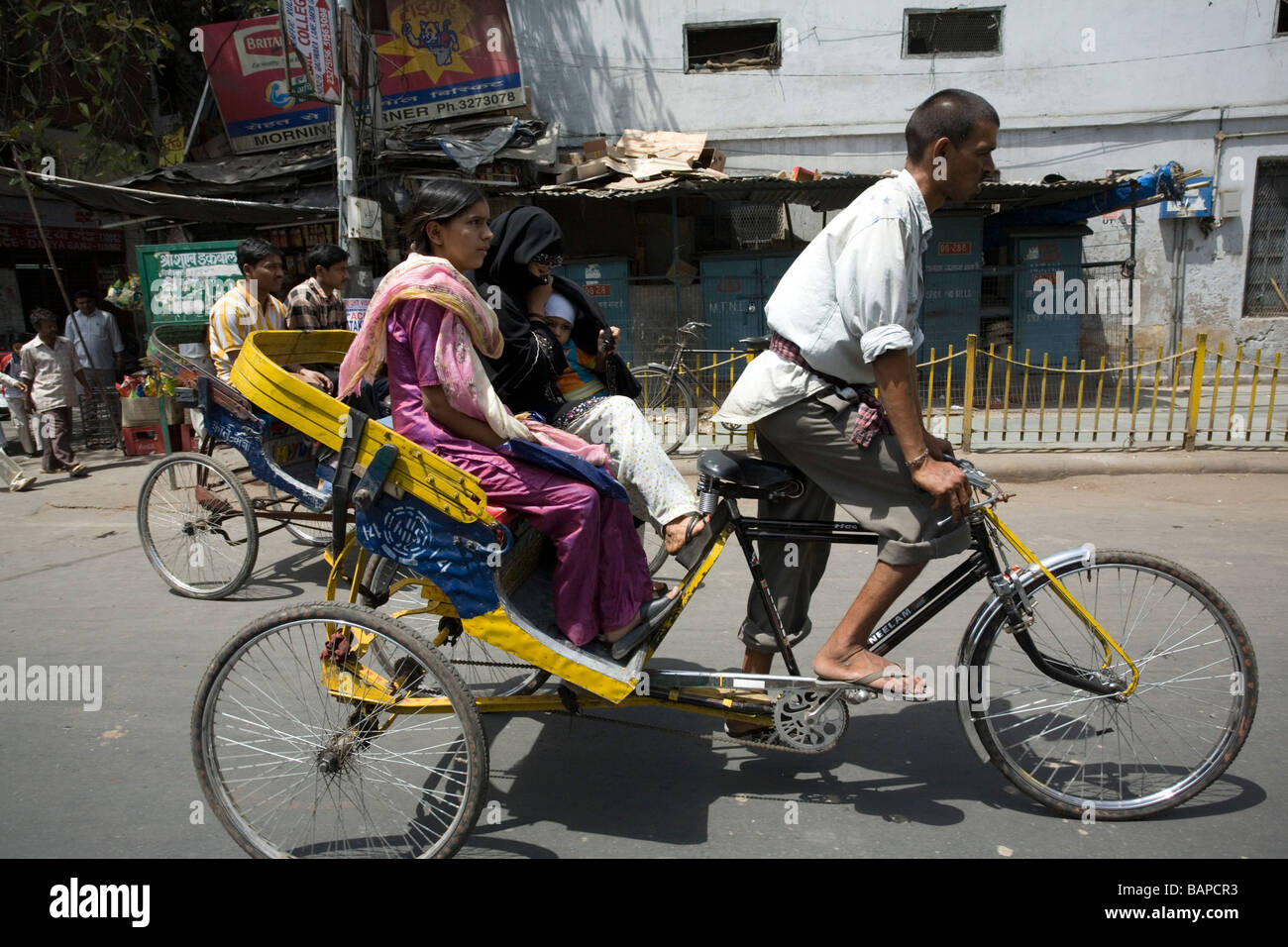 Fahrradrikscha. Alt-Delhi. Indien Stockfoto