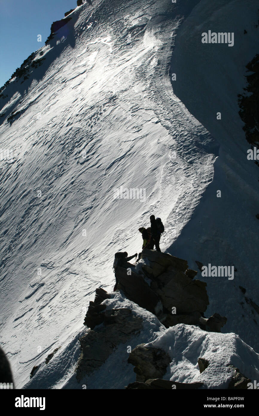 Kletterer am Westgrat der höchste Gipfel der Dufourspitze, Schweiz Stockfoto