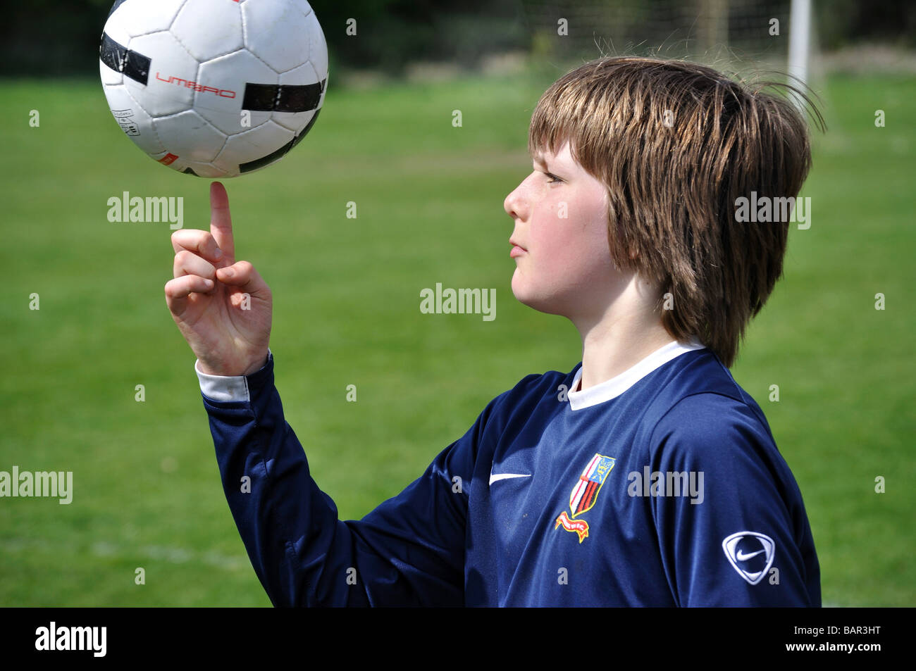 Des jungen Fußballspiel, Bury St Edmunds, Suffolk, England, Vereinigtes Königreich Stockfoto