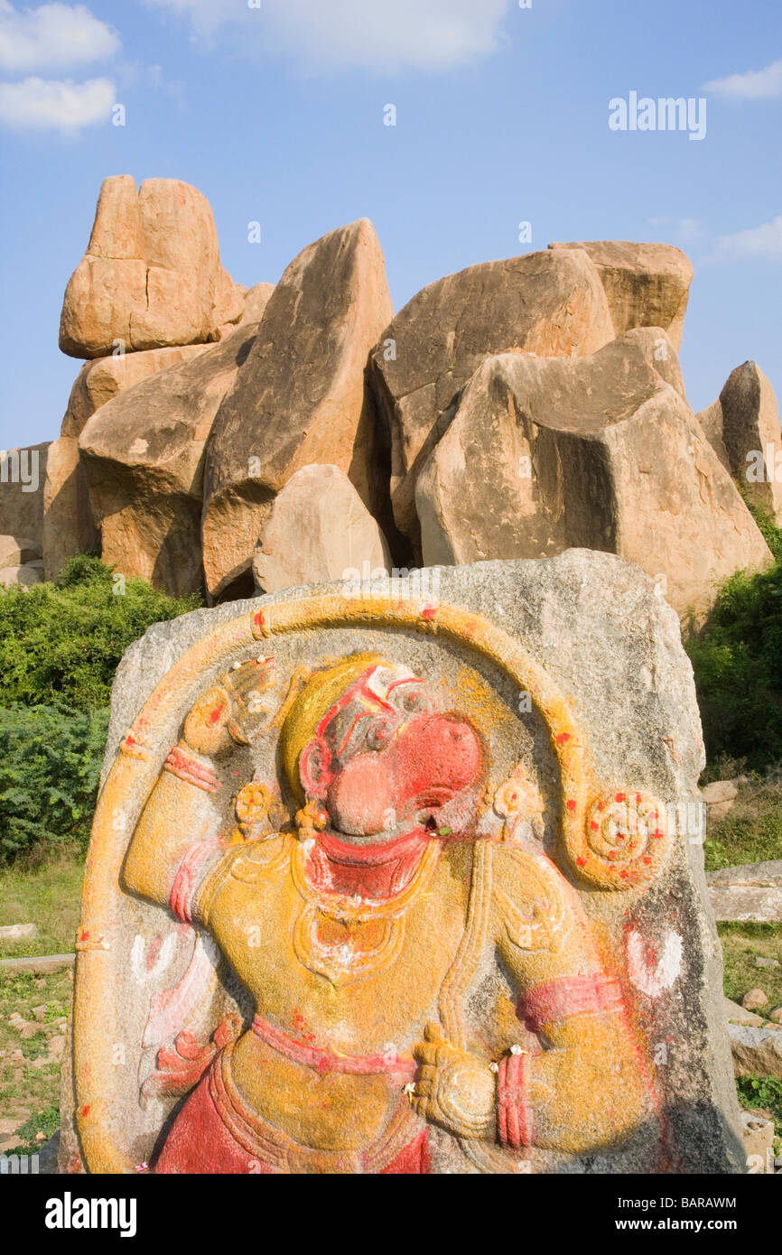 Statue des Gottes Hanuman, Hampi, Karnataka, Indien Stockfoto