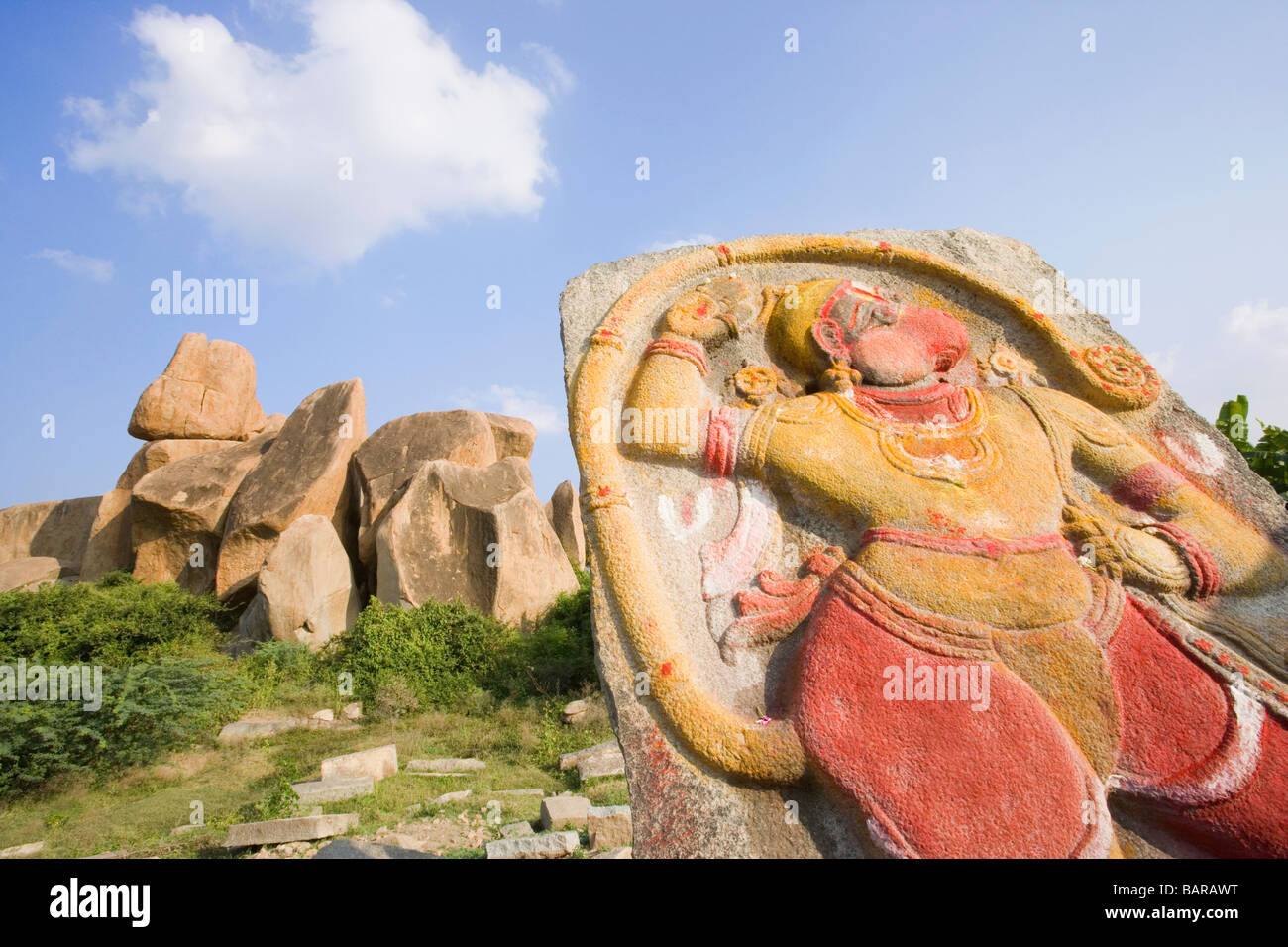 Statue des Gottes Hanuman, Hampi, Karnataka, Indien Stockfoto