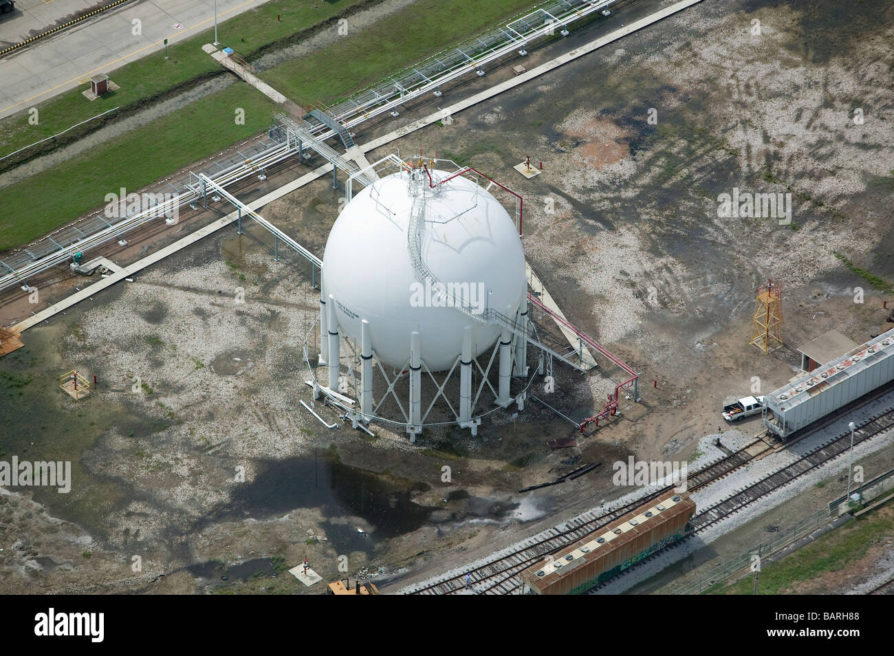 Luftaufnahme über Erdgas Lagerung Tank mexikanische Golfküste Stockfoto