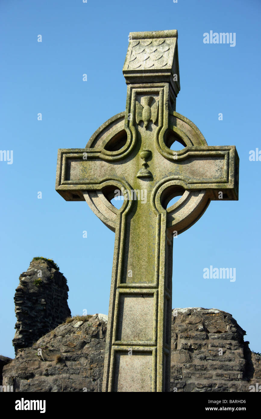 Keltisches Kreuz in Donegal Kloster Friedhof, Donegal Town, Irland Stockfoto