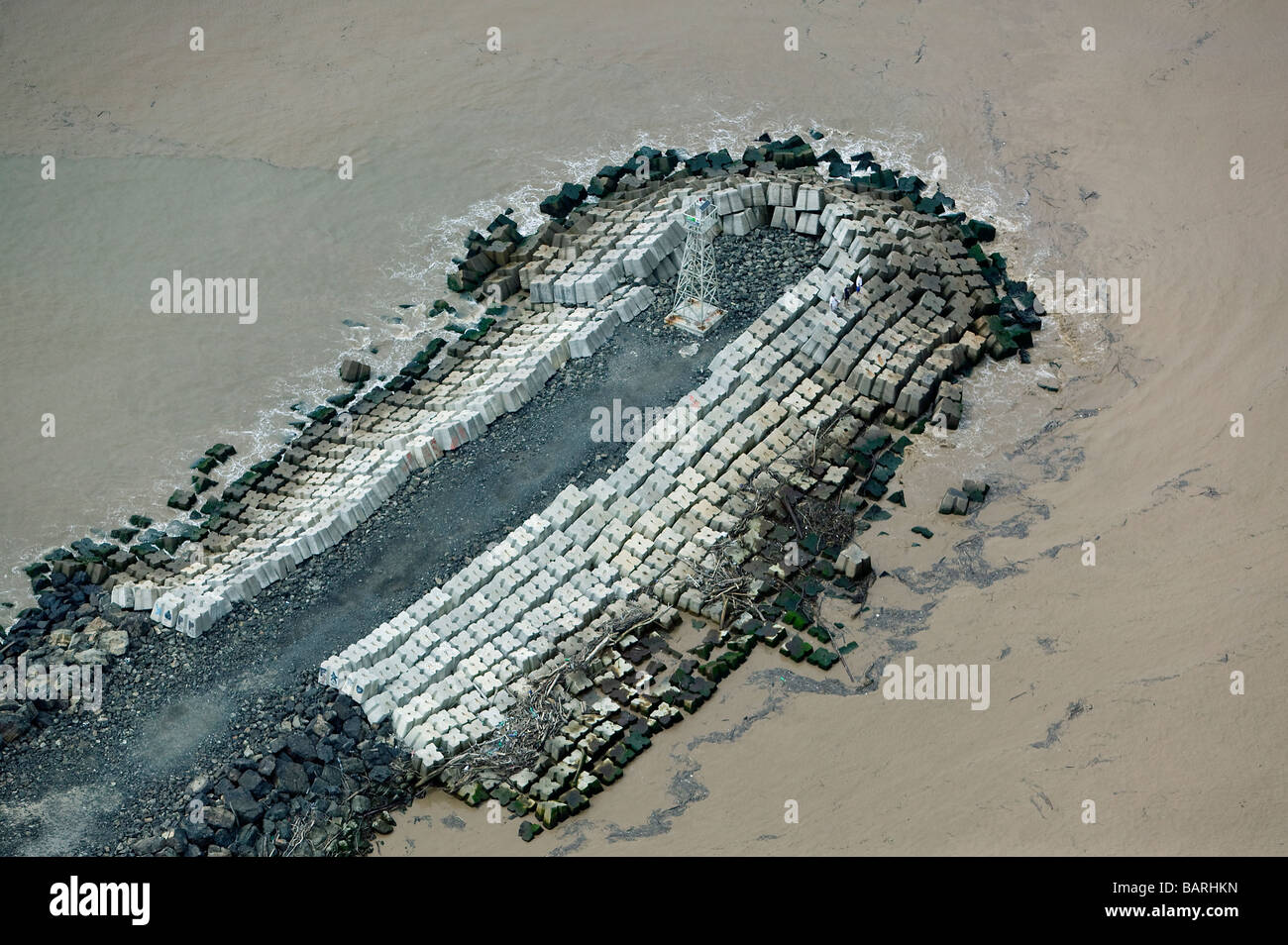 Luftaufnahme über Zement Wellenbrecher Tecolutla Tamaulipas Mexiko Stockfoto