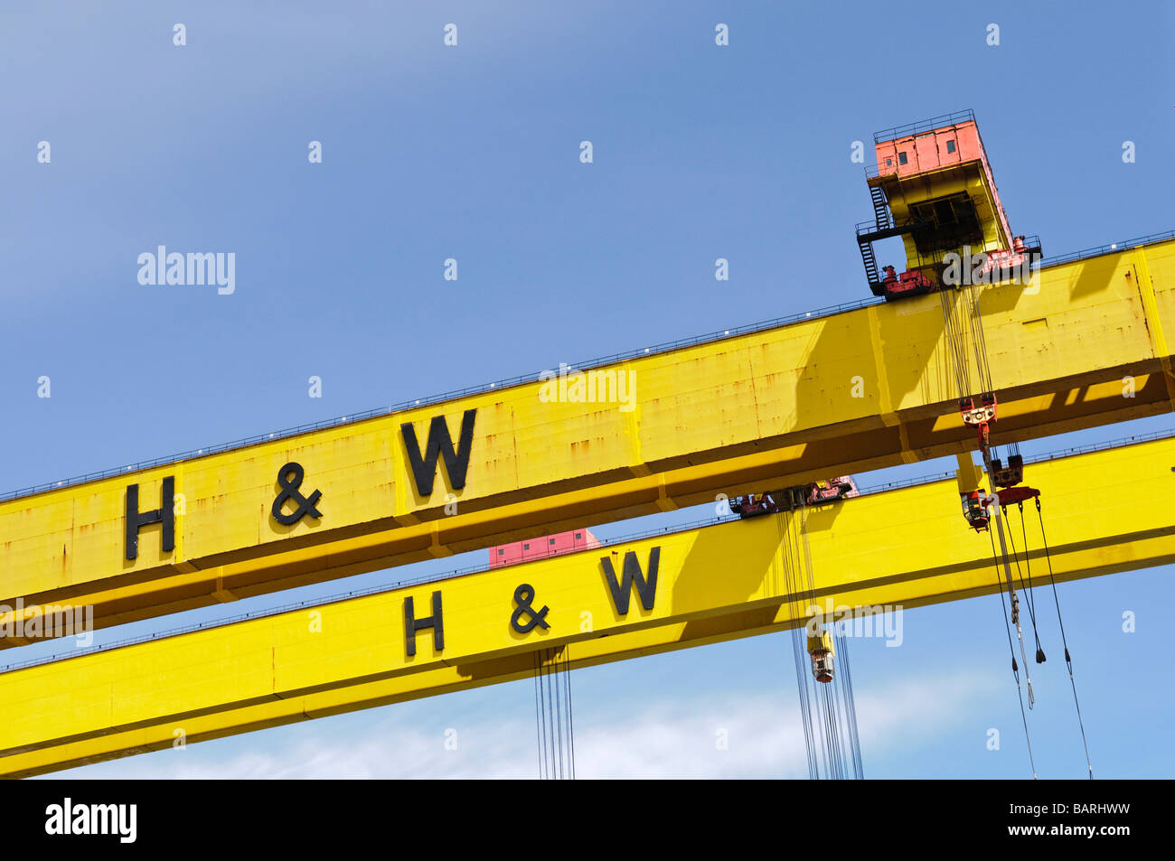 Samson und Goliath Krane die berühmten gelben Harland und Wolff, Belfast Stockfoto