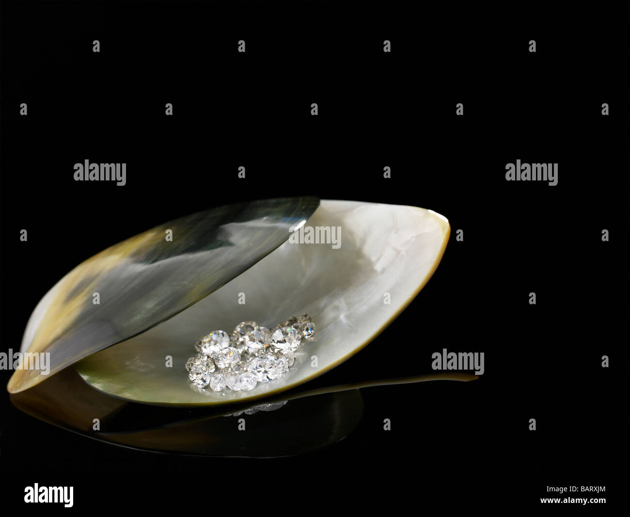 Diamanten in der Muschel Stockfoto