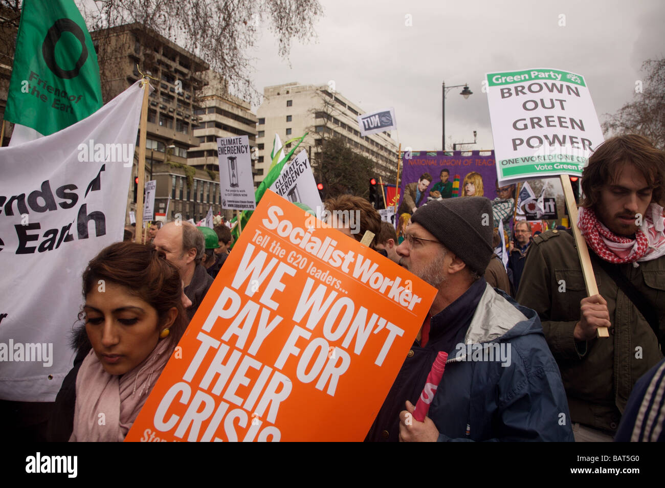 Demonstranten auf dem G20-Klima Notfall März in London 2009 Stockfoto