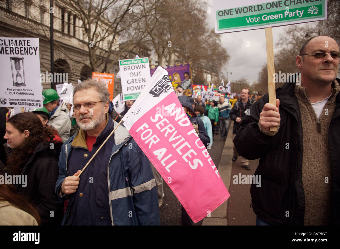 Demonstranten auf dem G20-Klima Notfall März in London 2009 Stockfoto