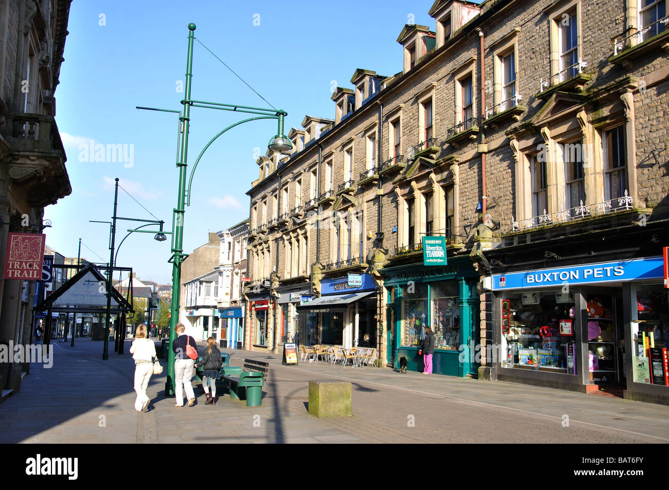 Pedestrianed Spring Gardens, Buxton, Derbyshire, England, Vereinigtes Königreich Stockfoto