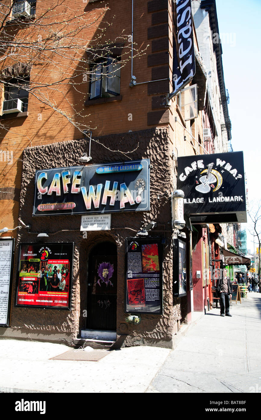 Cafe Wha Wahrzeichen Musikveranstaltungen auf Macdougal Street Greenwich Village New York City Stockfoto