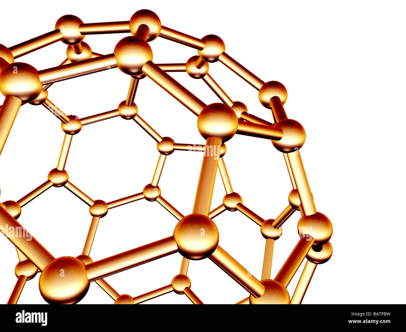 Buckminsterfulleren Molekül. Molekulares Modell des ein Fulleren-Molekül, ein strukturell unterschiedliche form(allotrope) des Kohlenstoffs. Stockfoto