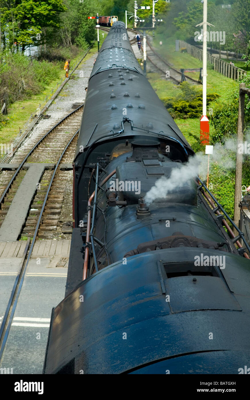 Erhöhte Ansicht eines Stream-Motors trainieren in Ramsbottom UK Stockfoto