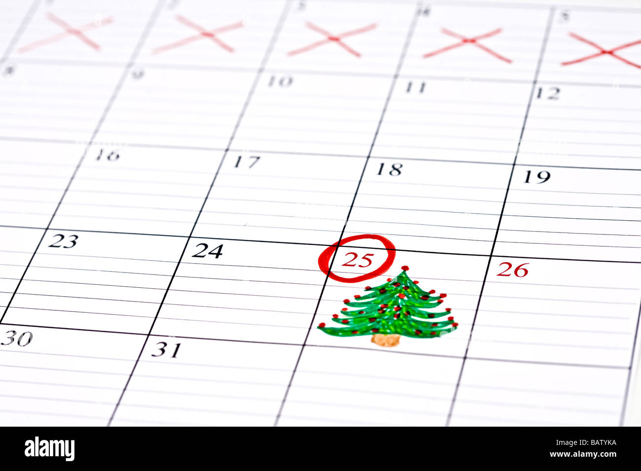 Kalender mit Zeichnung der Weihnachtsbaum Weihnachten Tag Stockfoto