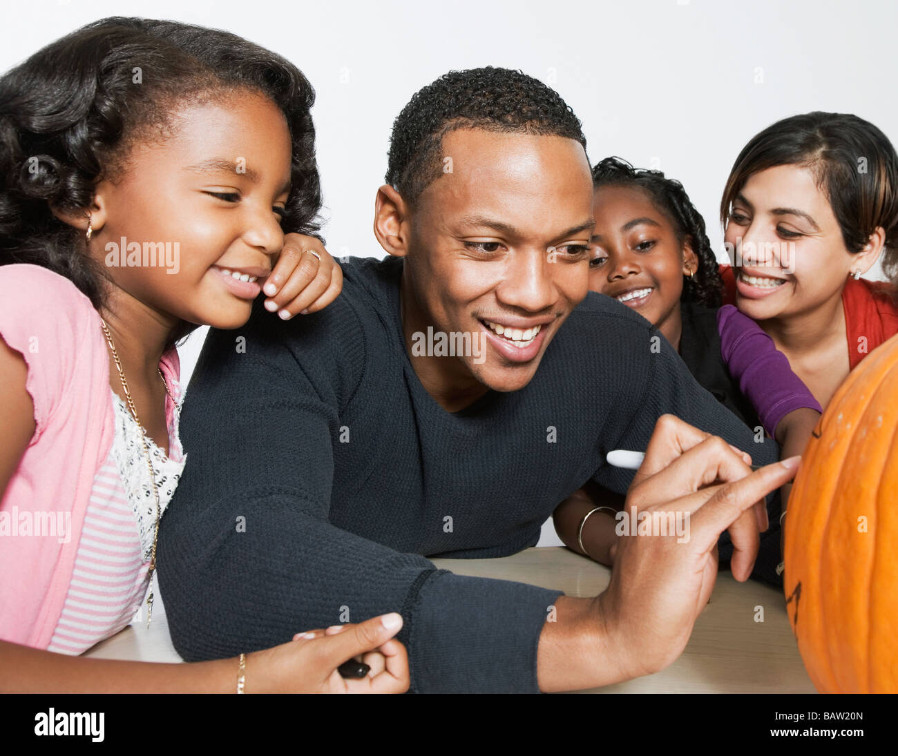 Familie Kürbis dekorieren Stockfoto