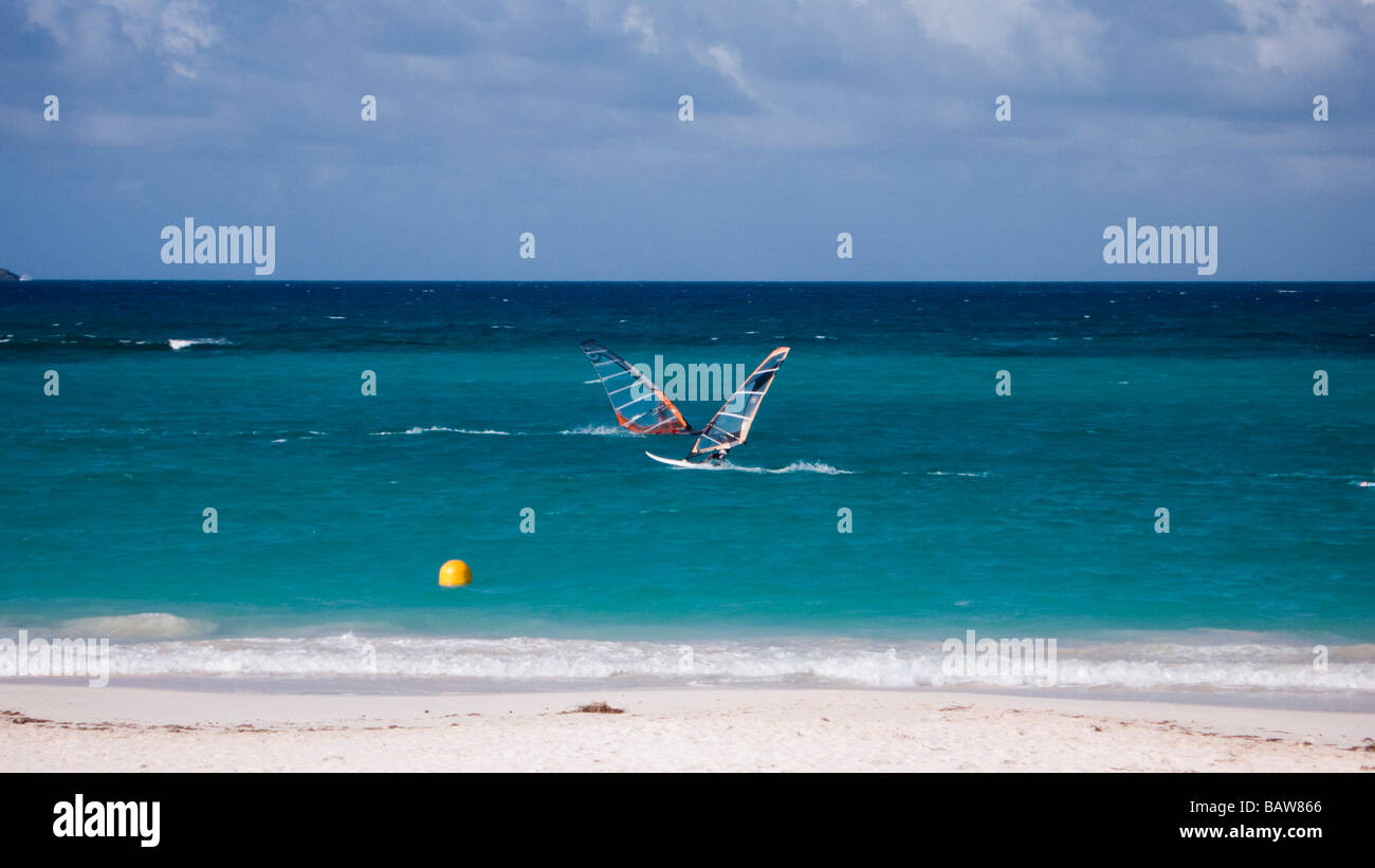 Windsurfen Baie de St Jean St. Barts Stockfoto