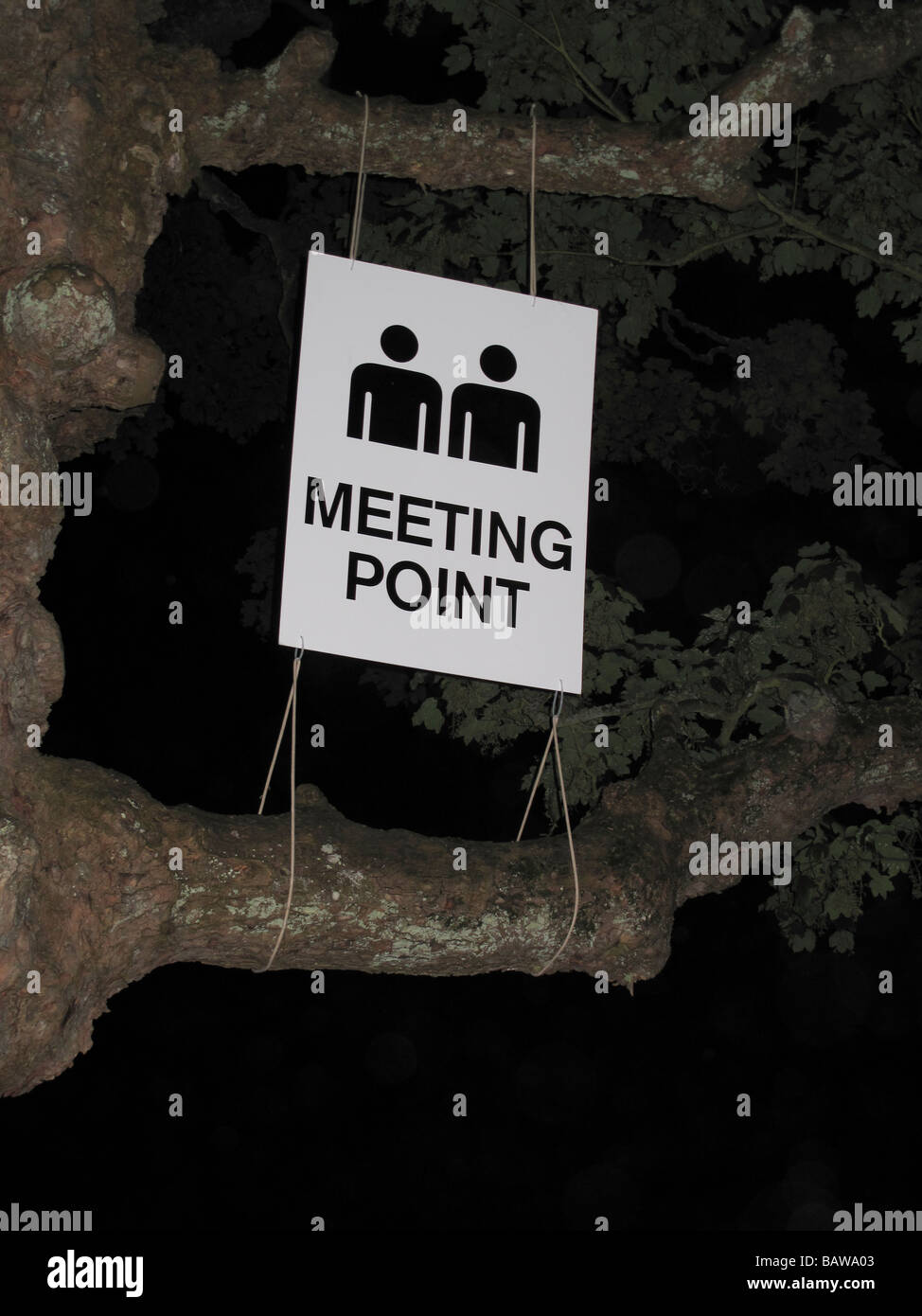 Treffpunkt-Schild am outdoor-event Stockfoto