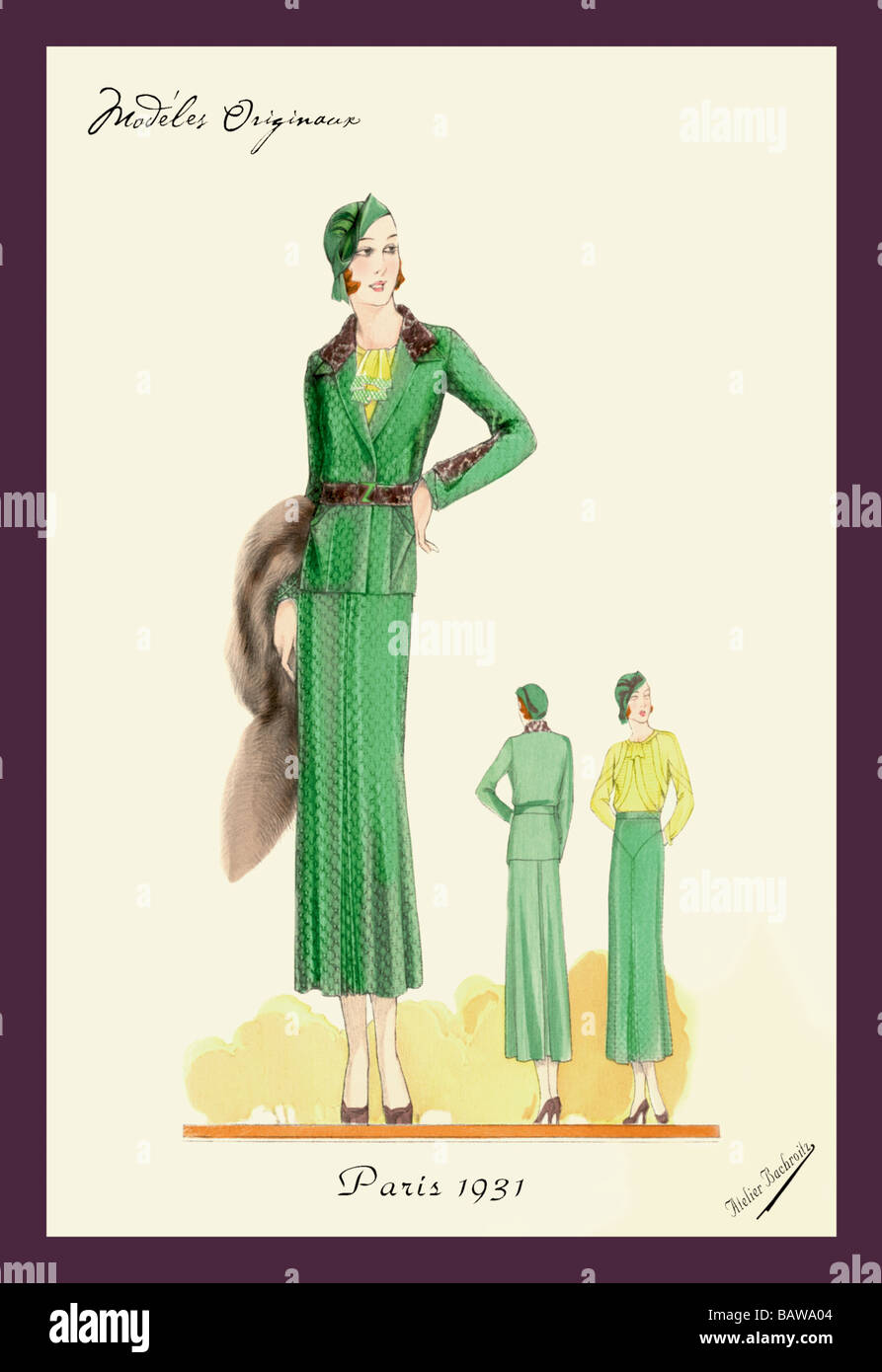 Anspruchsvolle grünen Anzug mit Stola Stockfoto