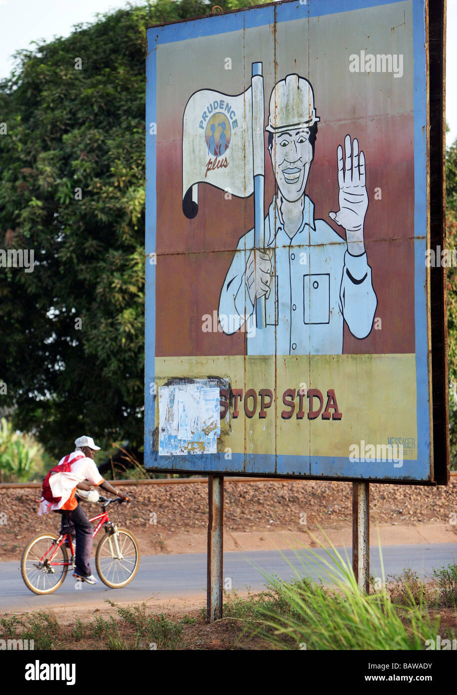 AIDS-Werbetafel in Kamsar, Guinea, Westafrika Stockfoto