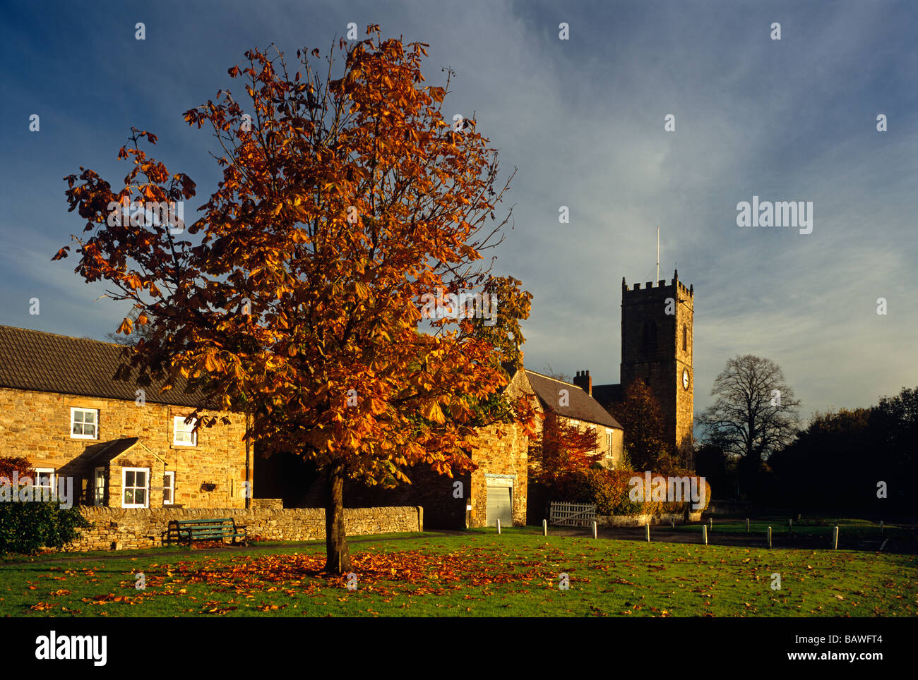Herbstfarben im Lanchester Village, County Durham Stockfoto