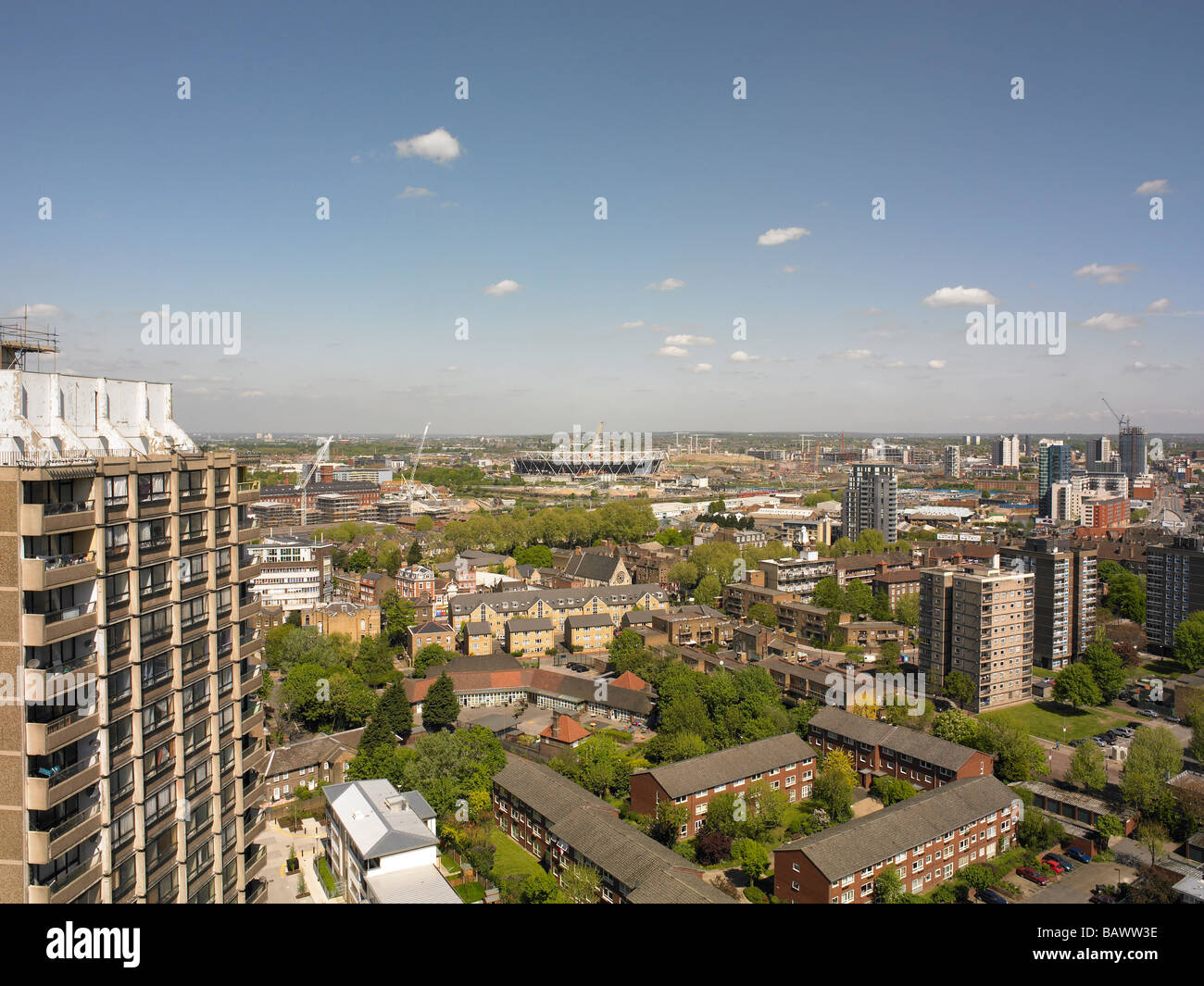 Die Londoner Olympia-Stadion im Bau Stockfoto