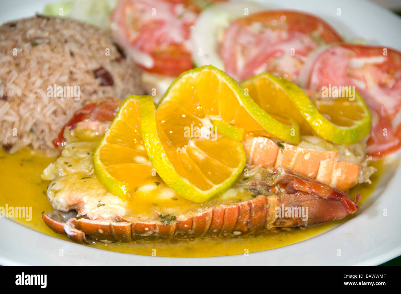 karibischen Stil Hummer Schweif Meeresfrüchte fotografiert auf little Corn Island nicaragua Stockfoto