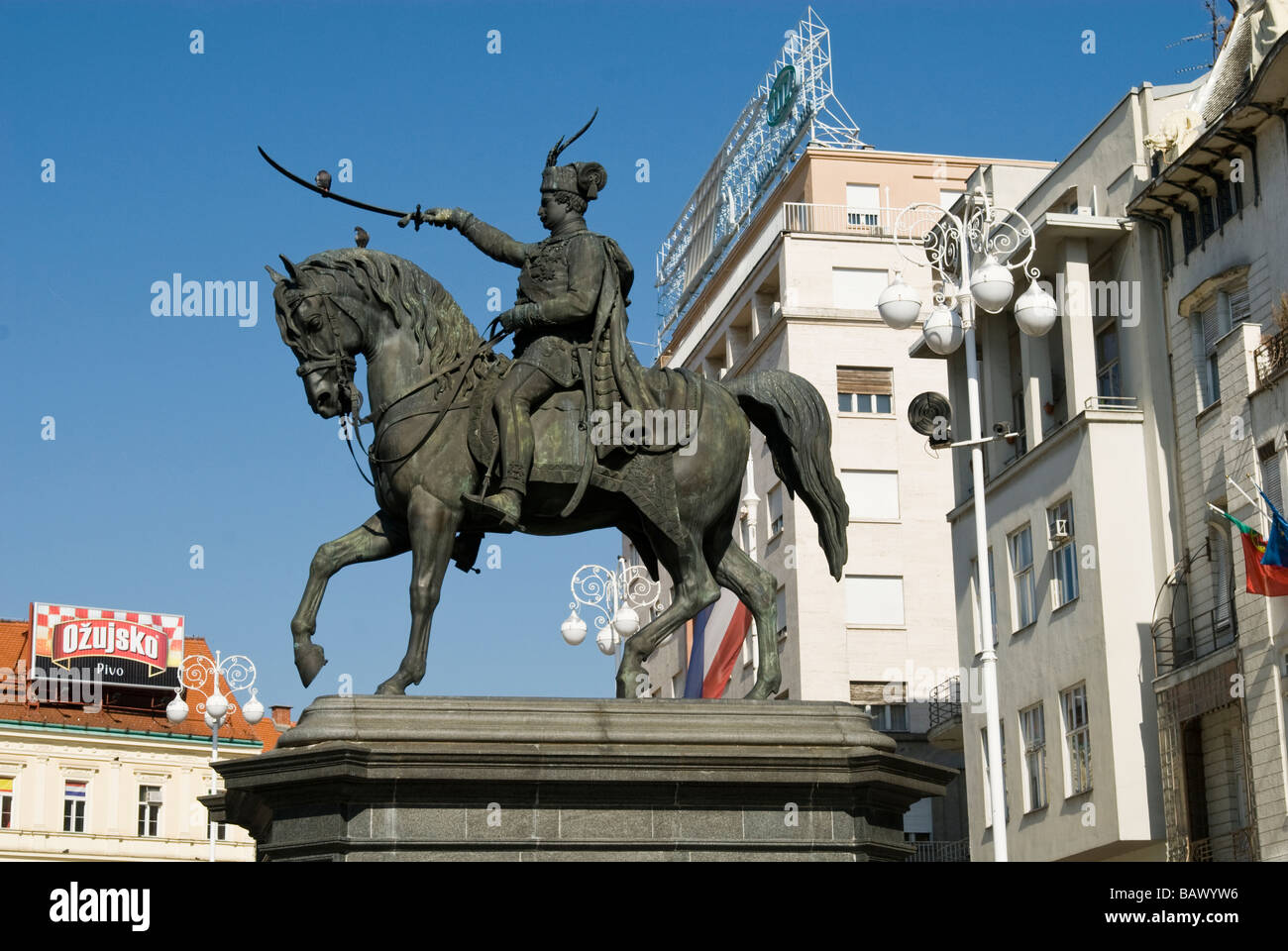 Reiterstandbild auf der Ban Jelacic-Platz Zagreb. Stockfoto