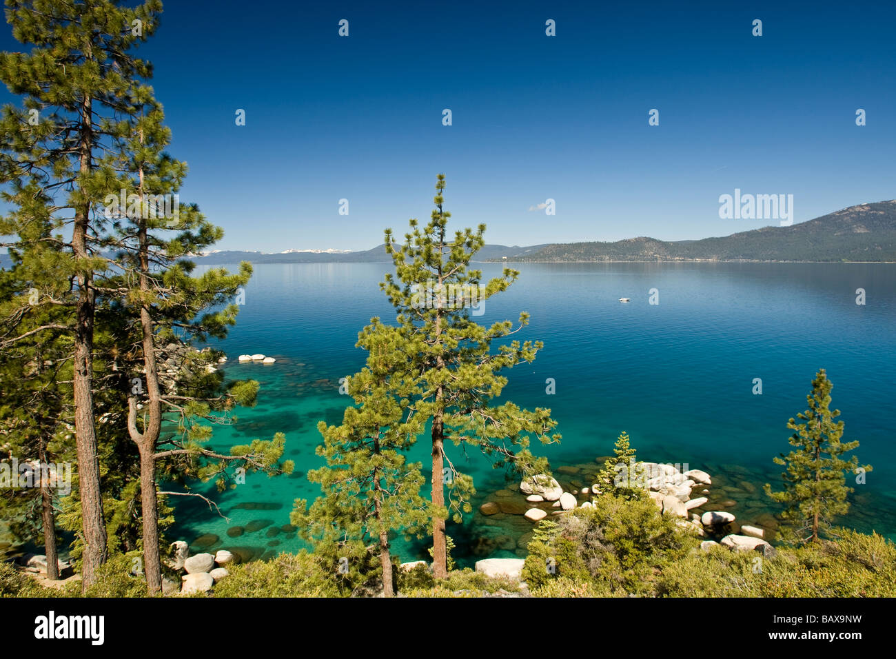 Klare blaue Wasser des Lake Tahoe, Kalifornien. Stockfoto