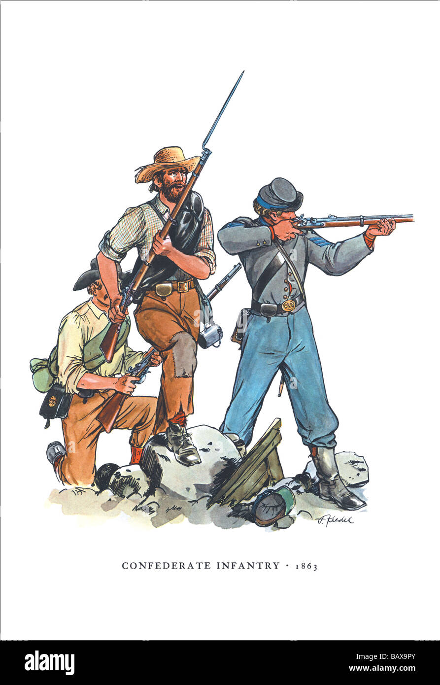 Konföderierte Infanterie, 1863 Stockfoto