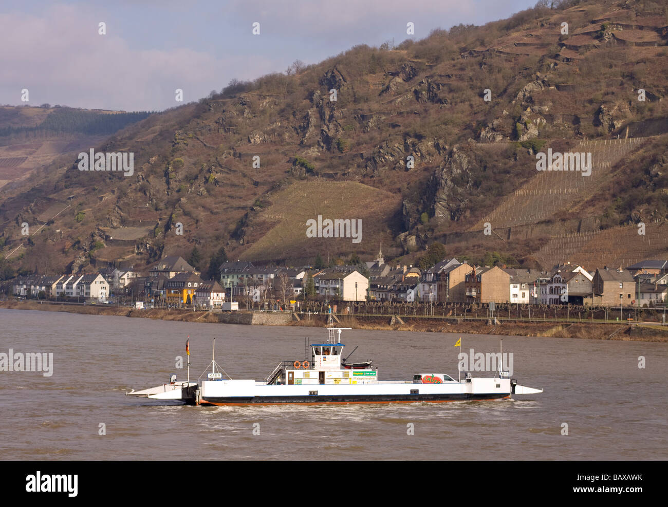 Autofähre Kaub Überquerung des Flusses Rhein Deutschland Stockfoto