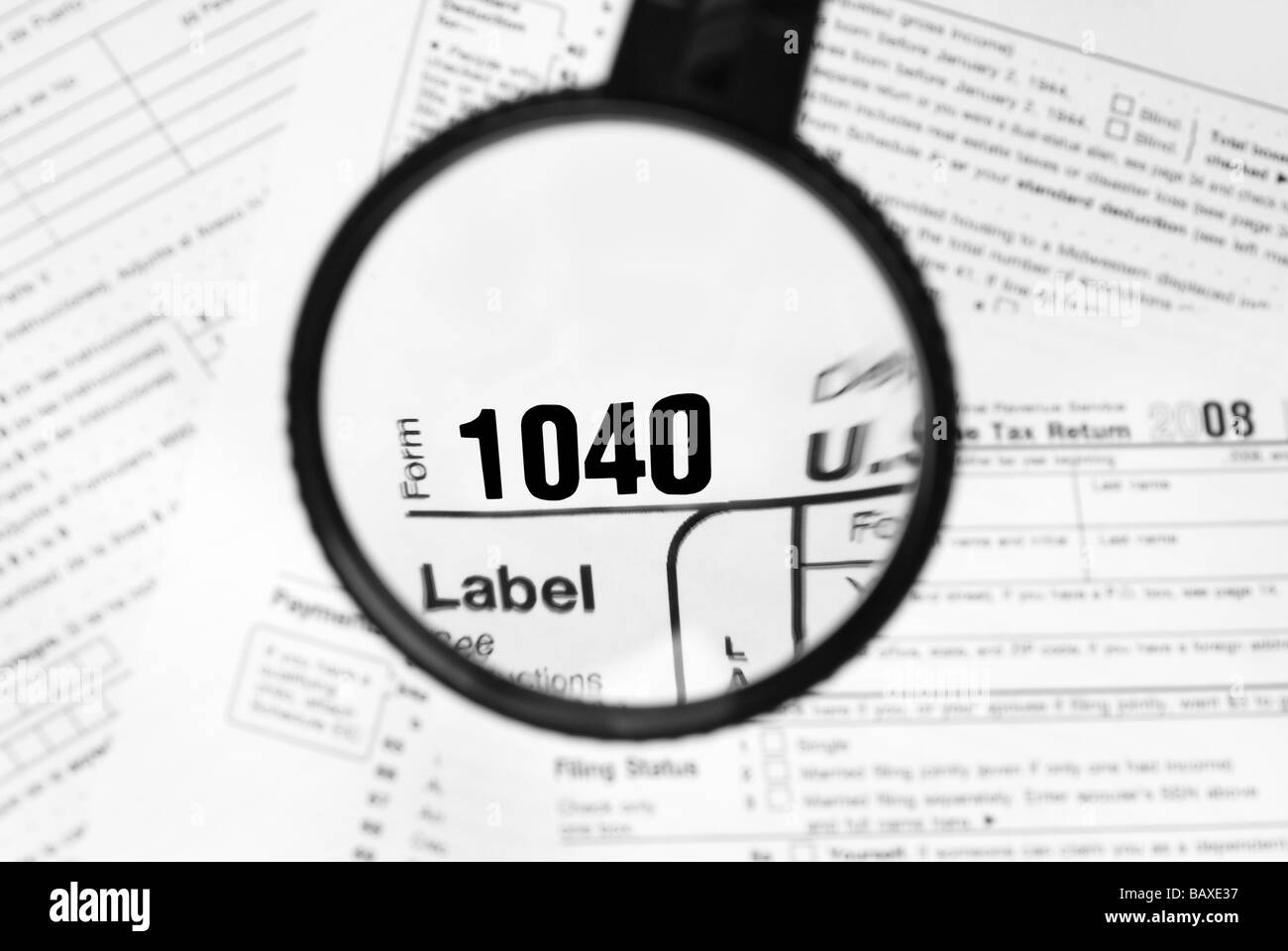 Ein vergrößertes 1040 Steuerformular für die Einreichung jährliche Steuern vom Einkommen Stockfoto