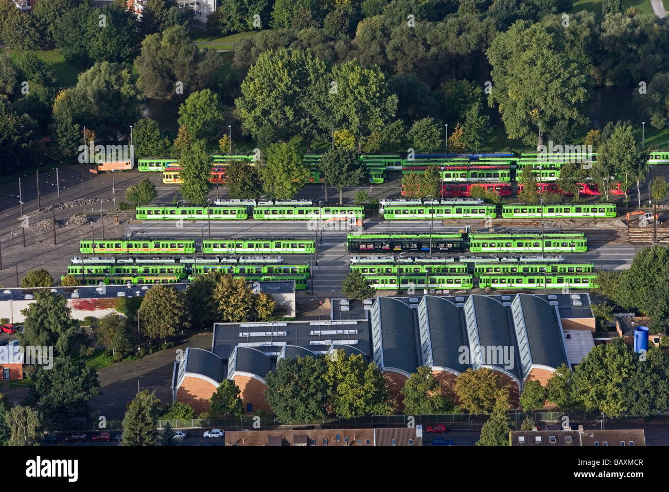 Luftbild von der Uestra-Depot, Stadt-Bahn, Glocksee, Hannover, Niedersachsen, Norddeutschland Stockfoto