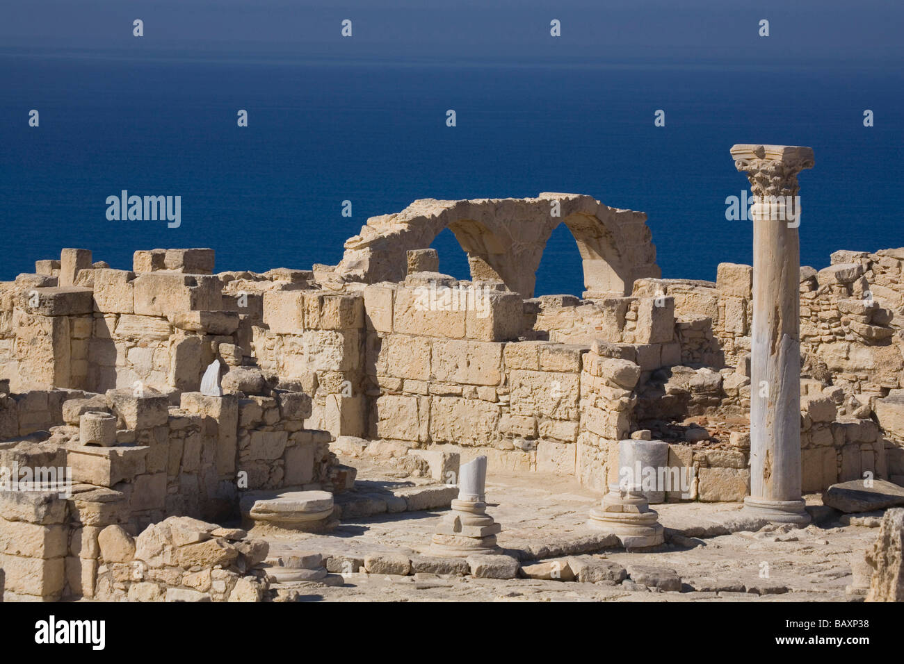 Ruinen von einer frühen Christian Basilica, antike Stadt Kourion, Kourion, Zypern Süd, Zypern Stockfoto
