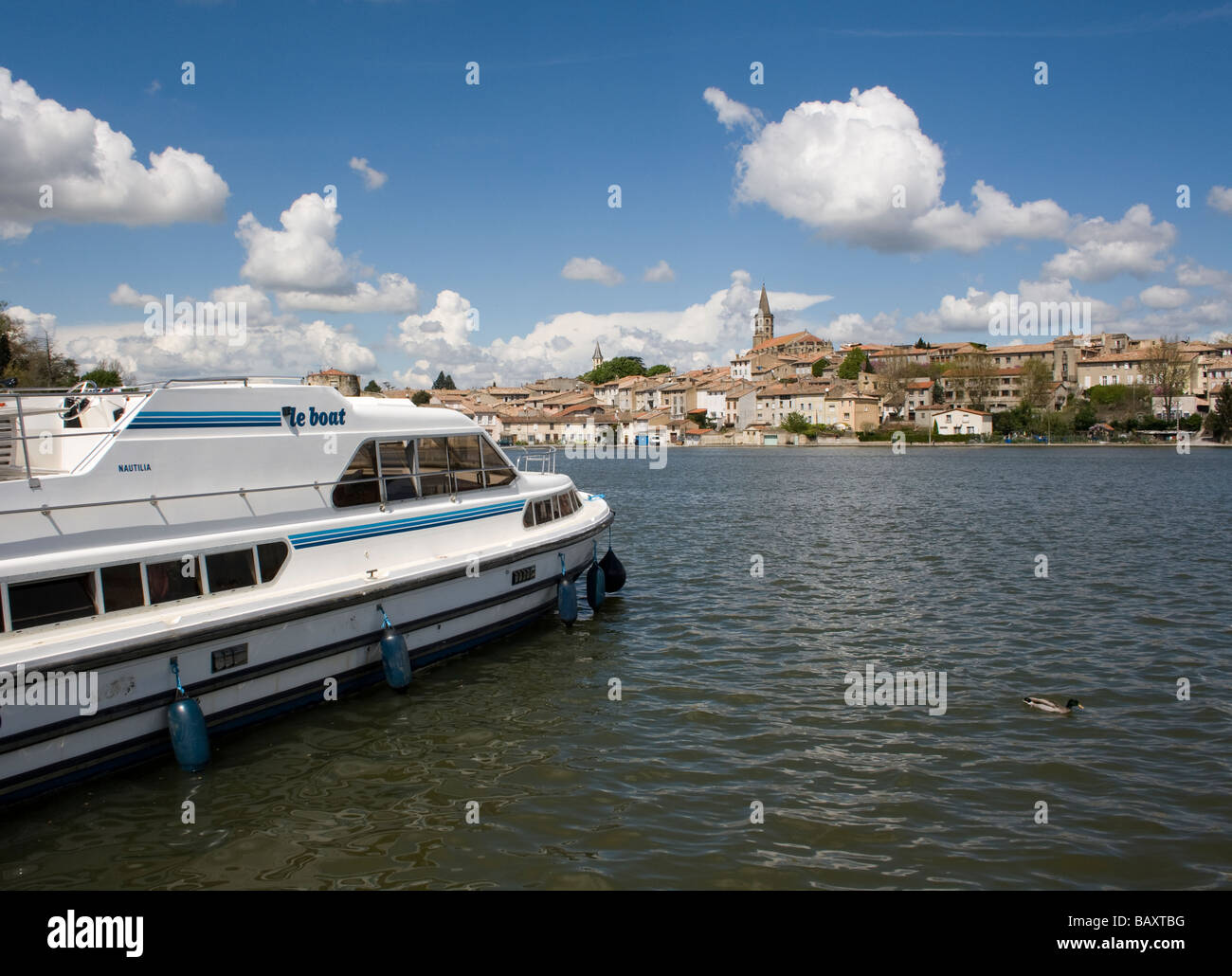 Le Boat Castelnaudary Jachthafen Grand Bassin Canal du Midi-Languedoc-Frankreich Stockfoto