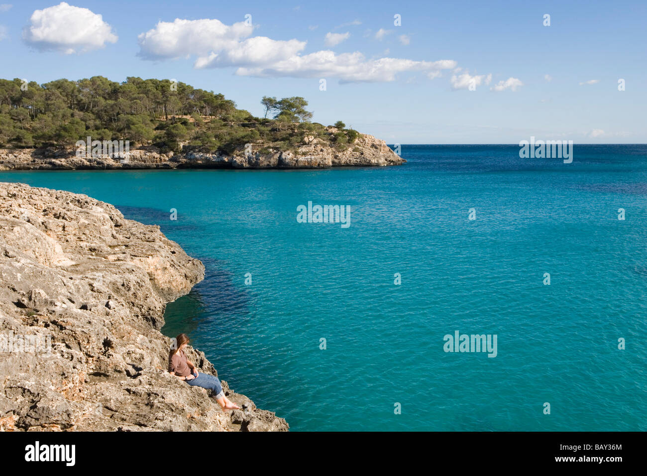 Cala Mondrago Bucht, Parc Natural de Mondrago, in der Nähe von Portopetro, Mallorca, Balearen, Spanien Stockfoto
