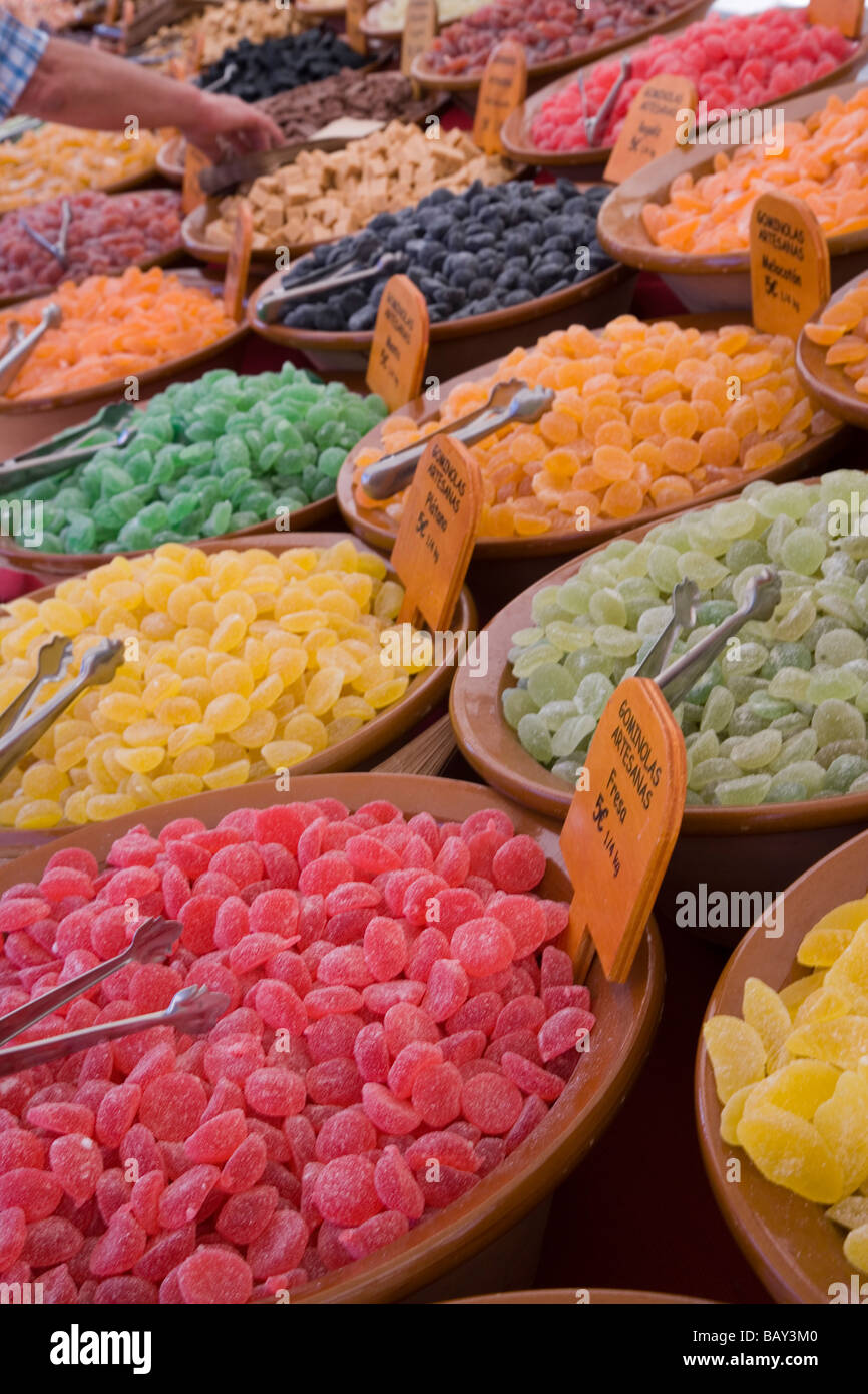 Kandierten Früchten in Sineu Mittwochmarkt, Sineu, Mallorca, Balearen, Spanien Stockfoto