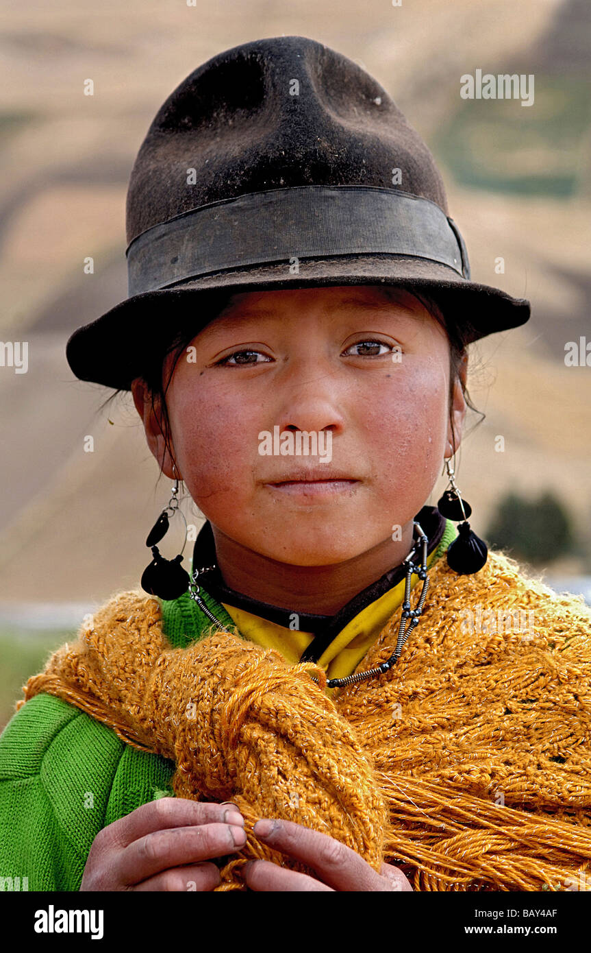 Indigene Mädchen von Zumbahua, Ecuador, Südamerika Stockfoto