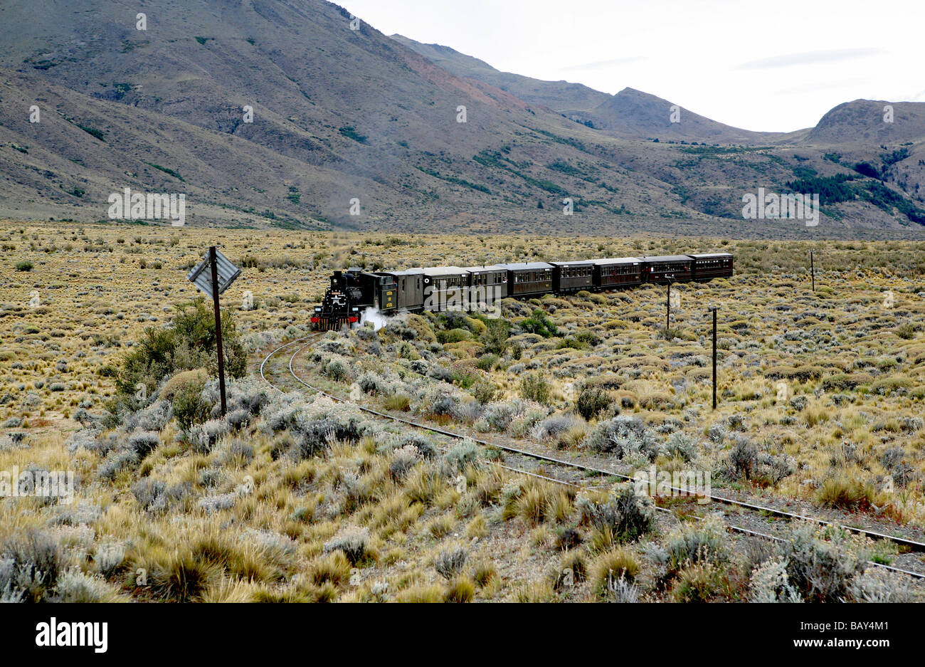 Der alte Patagonien-Express außen Esquel, Patagonien, Argentinien, Südamerika Stockfoto